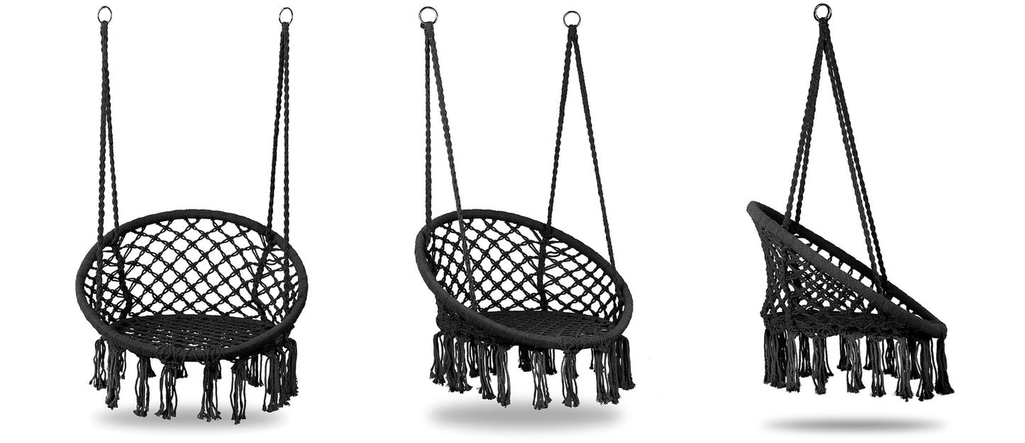 Boho hanging chair, garden swing, stork's nest, black