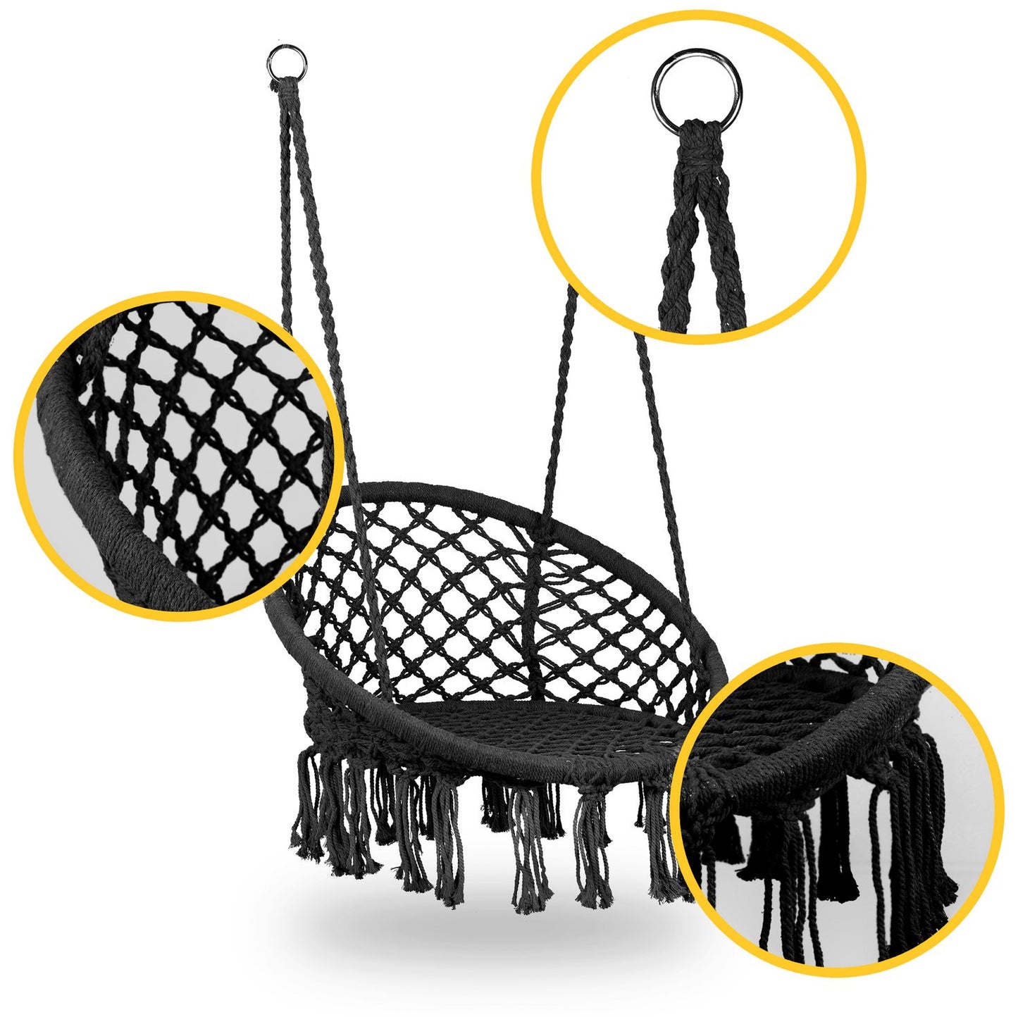 Boho hanging chair, garden swing, stork's nest, black