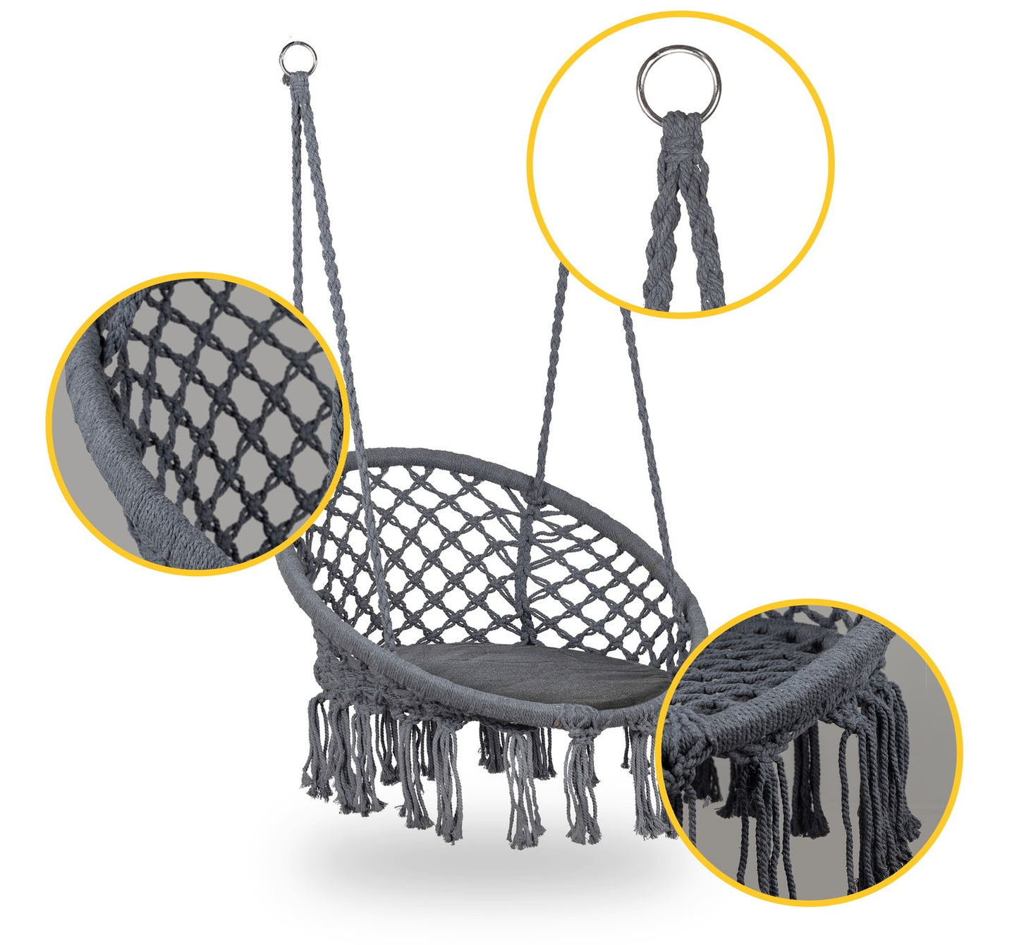 Boho hanging chair, garden swing, stork's nest, gray
