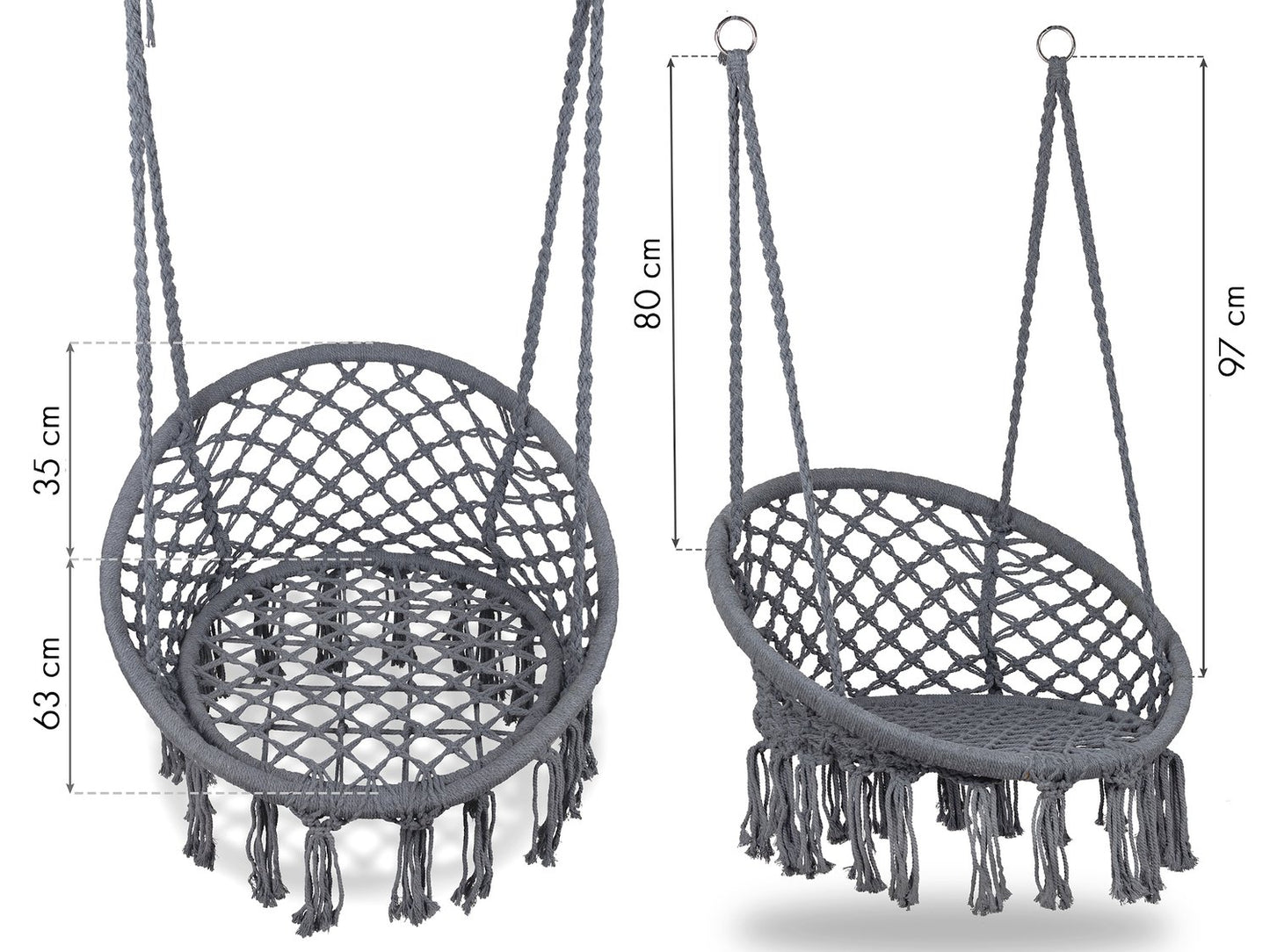 Boho hanging chair, garden swing, stork's nest, gray
