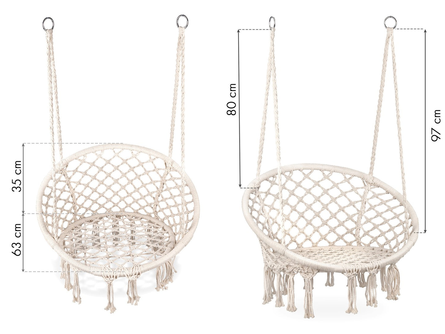 Boho hanging chair, garden swing, stork's nest, white