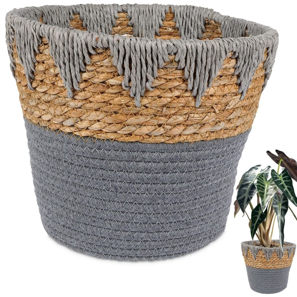 Boho pot in braided rattan for live and artificial plants