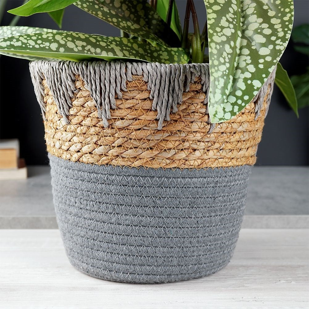 Boho pot in braided rattan for live and artificial plants