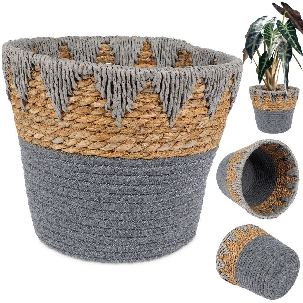 Boho pot in braided rattan for live and artificial plants