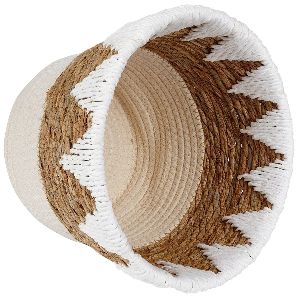Boho pot in woven basket, cotton and paper