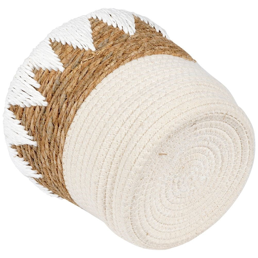 Boho pot in woven basket, cotton and paper