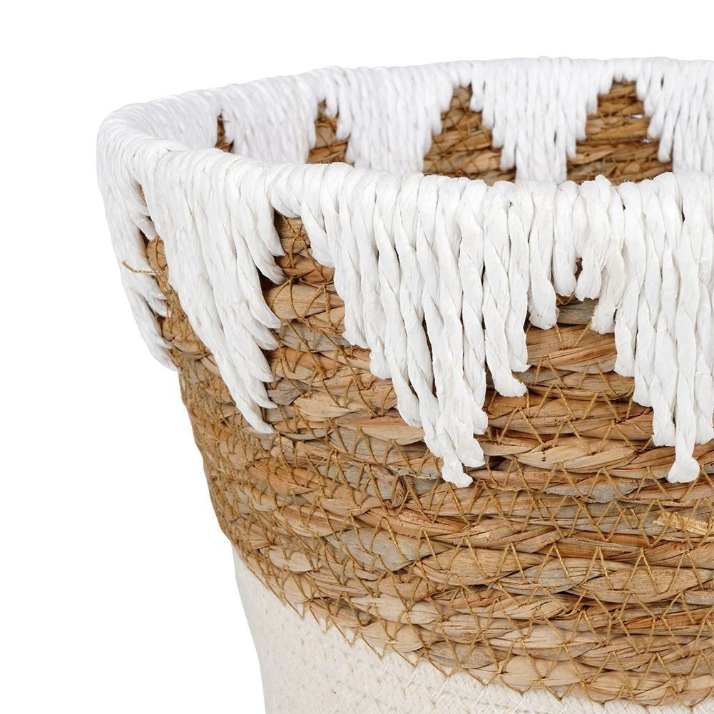 Boho pot in woven basket, cotton and paper
