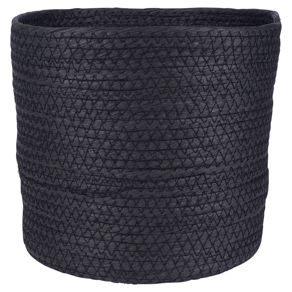 Boho style black bin for storage and pot cover
