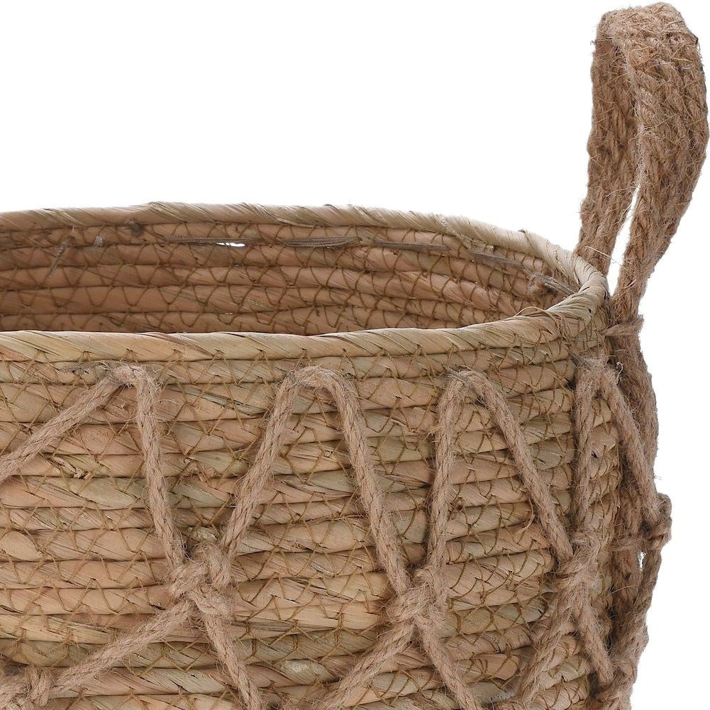 Boho style wicker pot with natural seaweed and handle