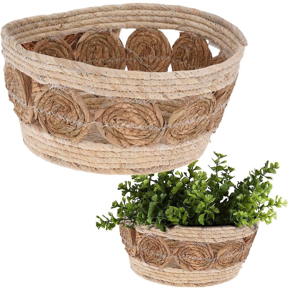 Boho-style woven seagrass basket for pots and storage