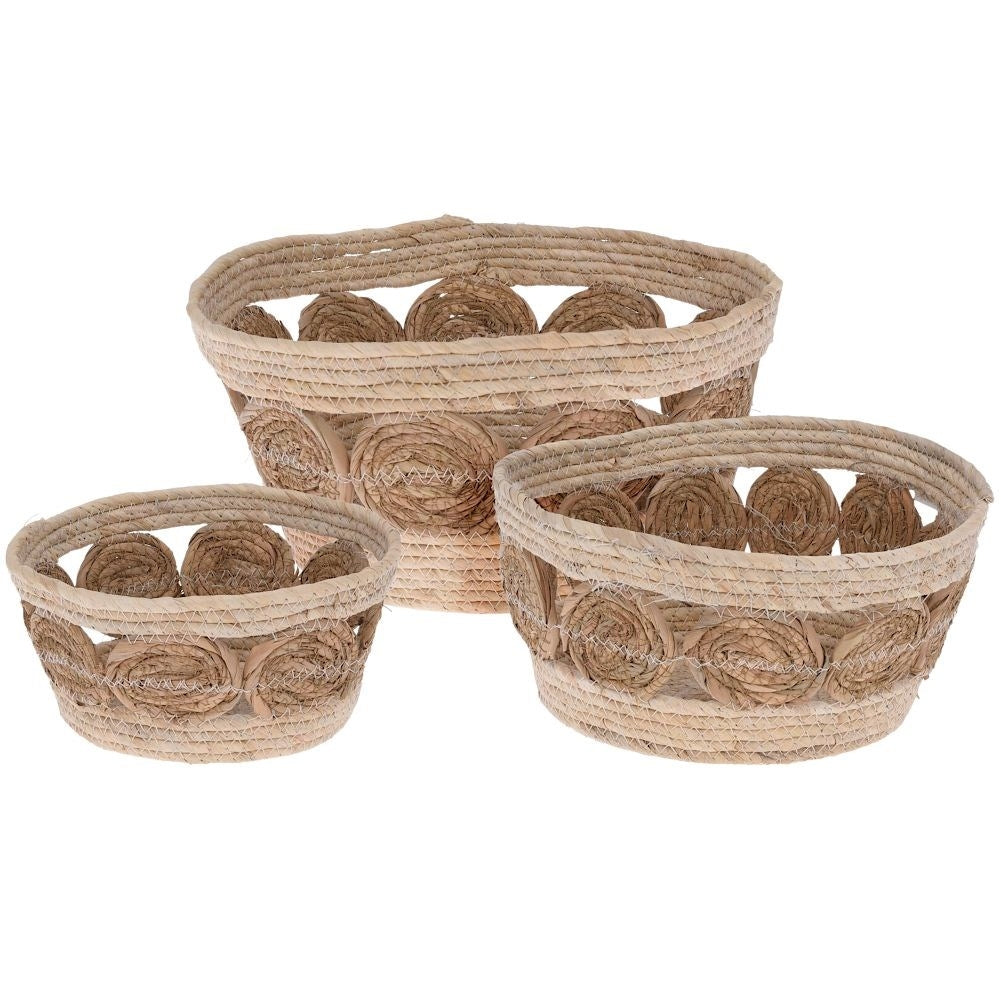 Boho-style woven seagrass basket for pots and storage