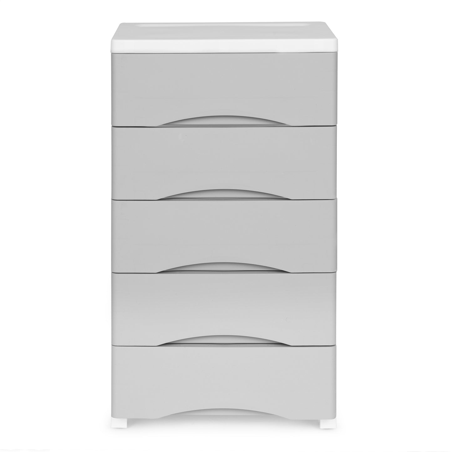 Bookcase with 5 pull-out drawers, legs with wheels - gray