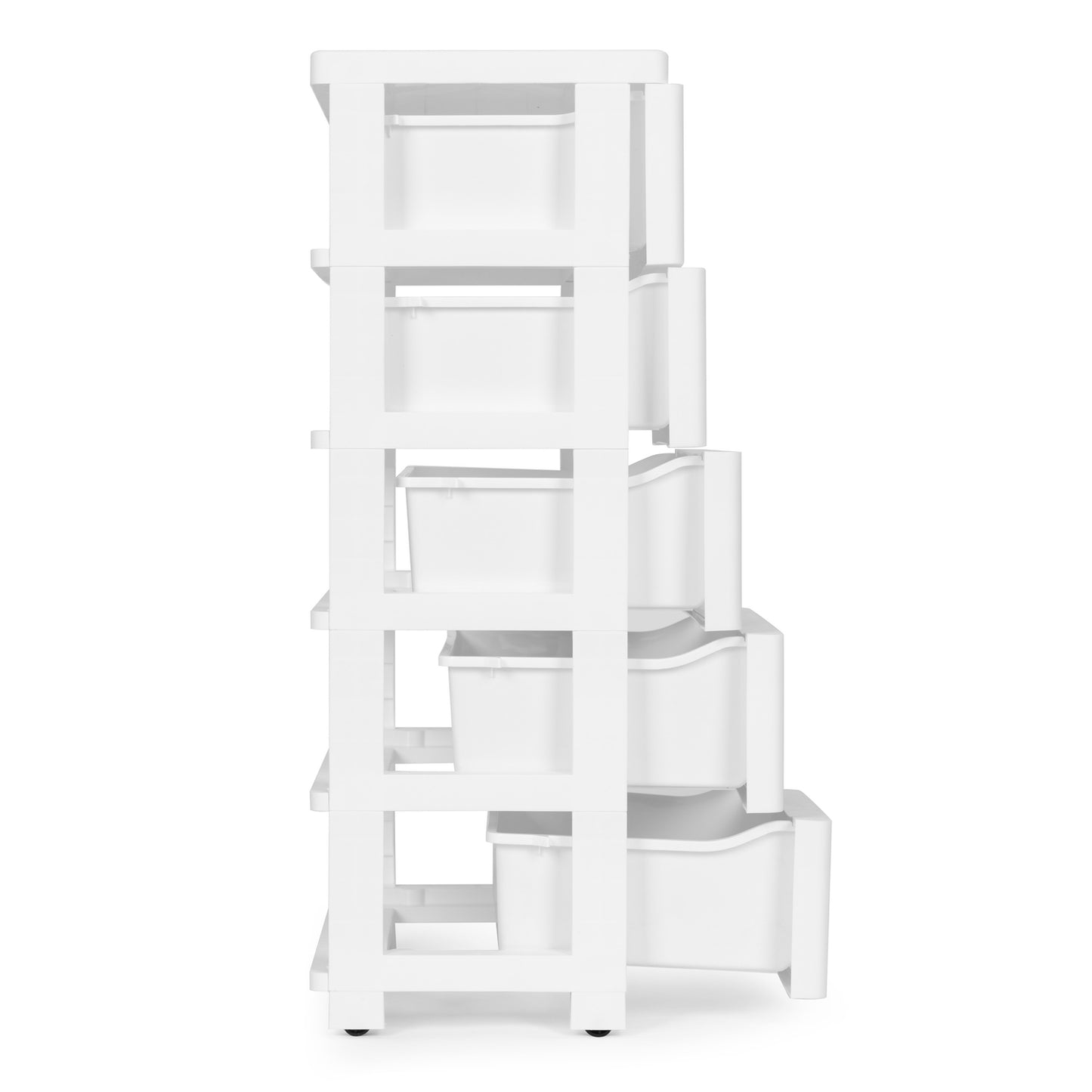 Bookcase with 5 pull-out drawers, legs with wheels - white