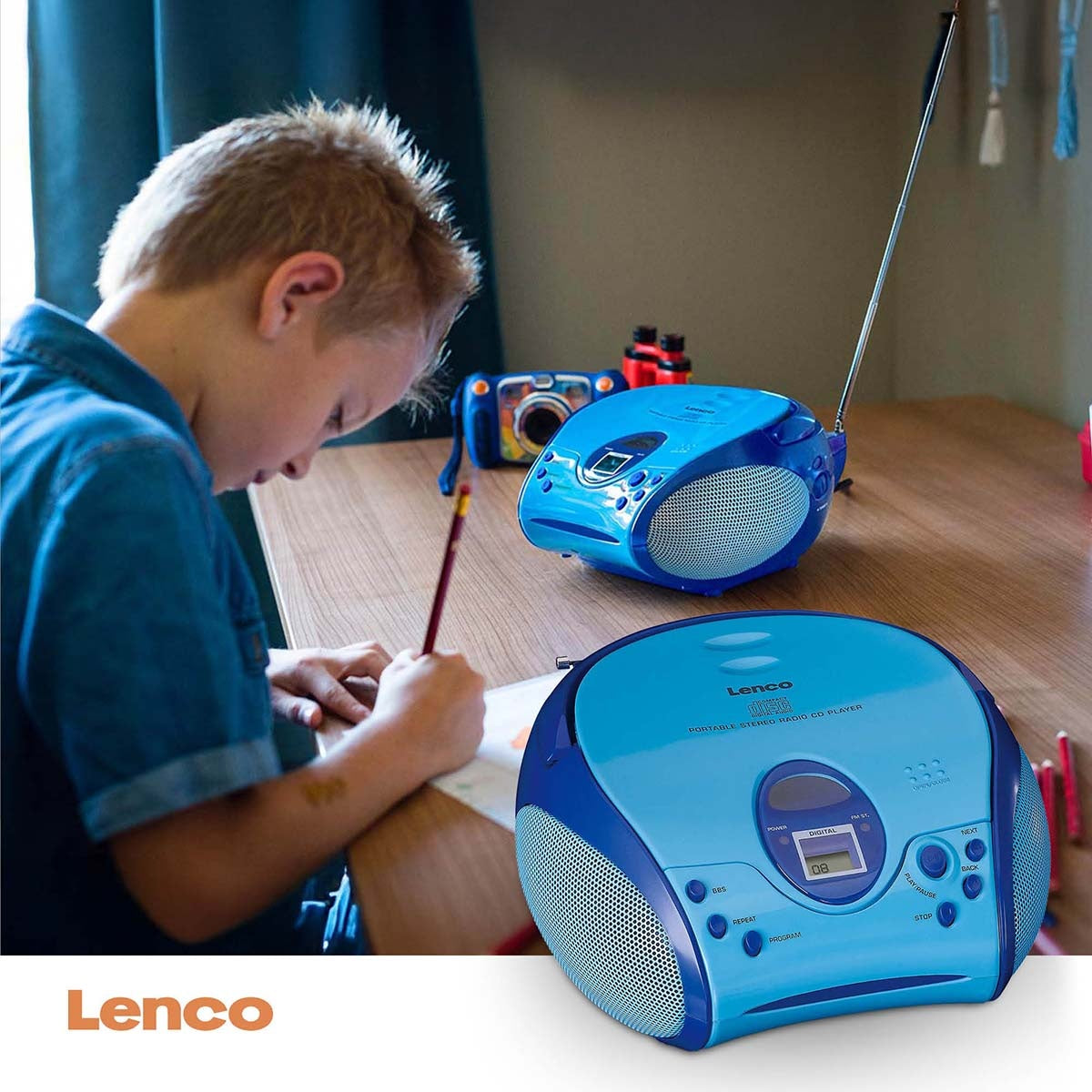 Boombox with CD player FM radio and stickers Blue