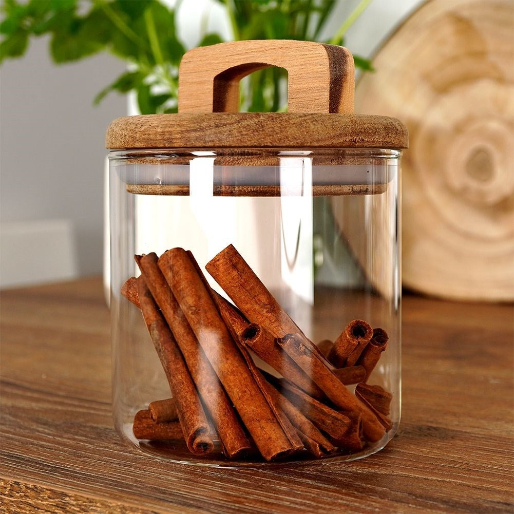 Borosilicate Glass Jar with Acacia Wood Lid - Airtight Storage