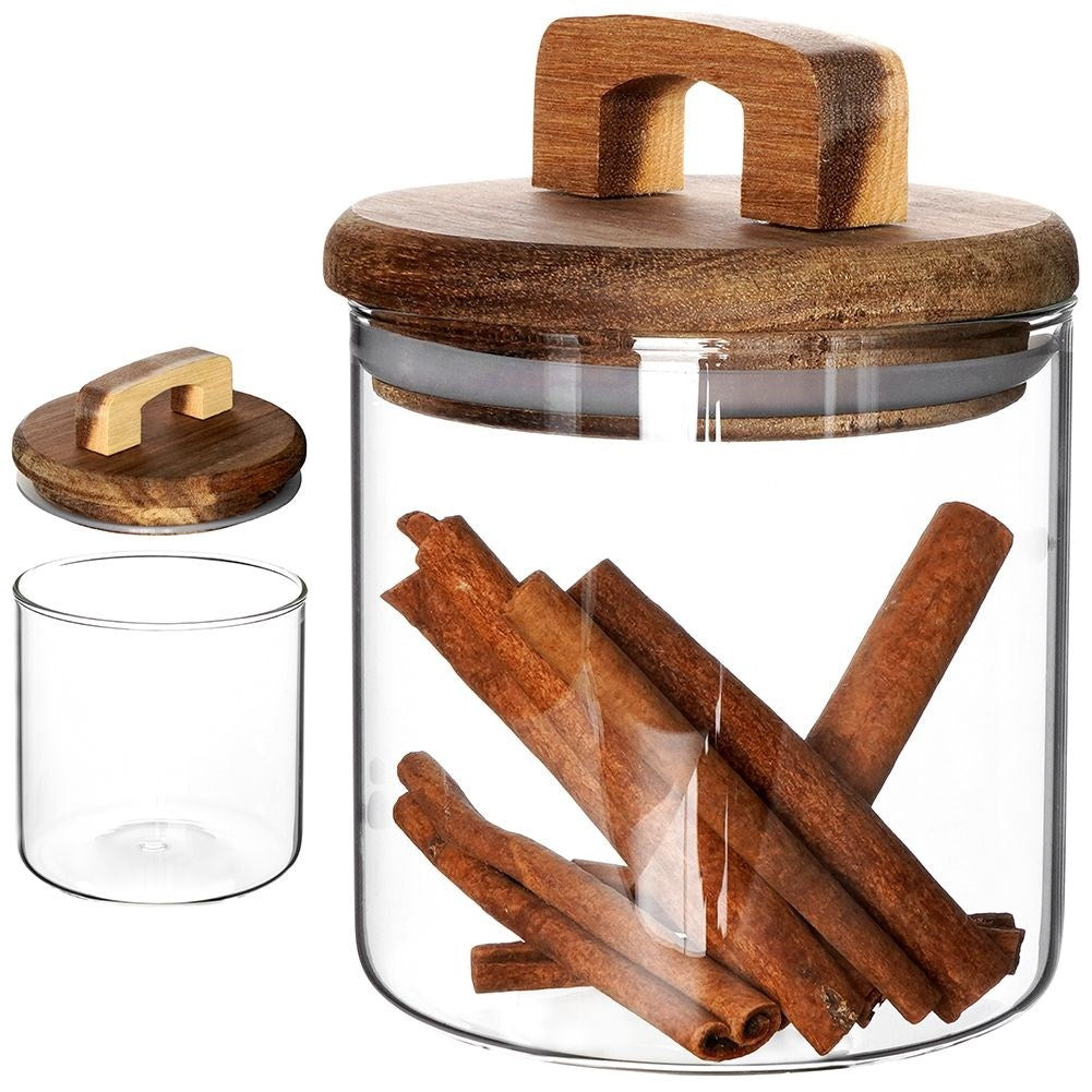 Borosilicate Glass Jar with Acacia Wood Lid - Airtight Storage