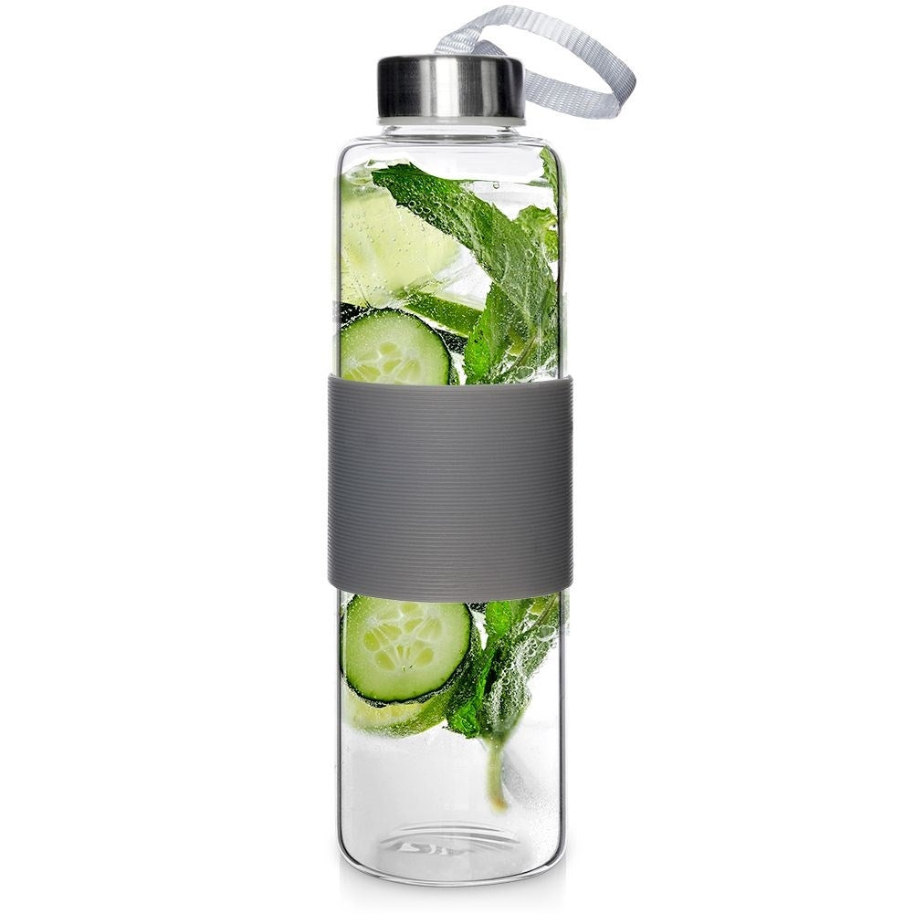 Bottle 600 ml borosilicate glass with silicone cover and steel screw cap