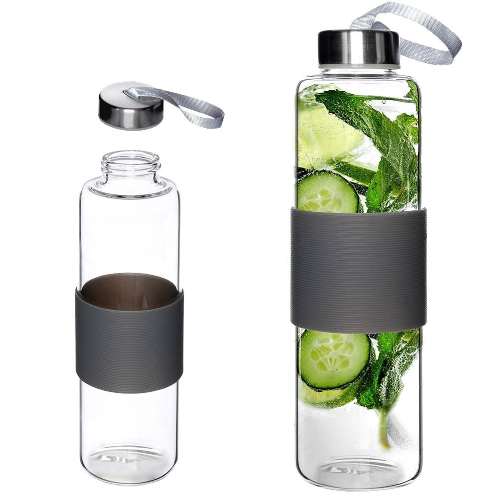 Bottle 600 ml borosilicate glass with silicone cover and steel screw cap