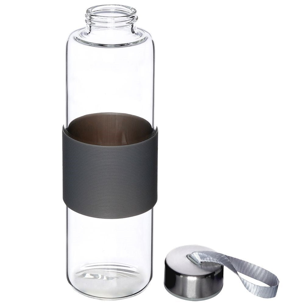 Bottle 600 ml borosilicate glass with silicone cover and steel screw cap