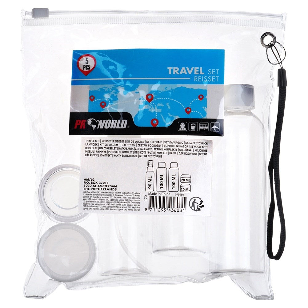 Bottles travel containers for cosmetics for the plane with a 5-piece cosmetics bag