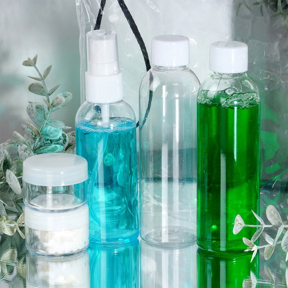 Bottles travel containers for cosmetics for the plane with a 5-piece cosmetics bag