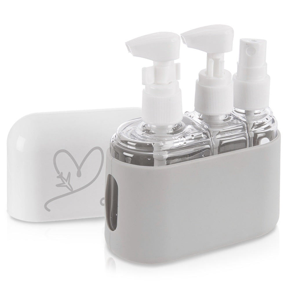 Bottles travel containers for cosmetics in a 4-piece case