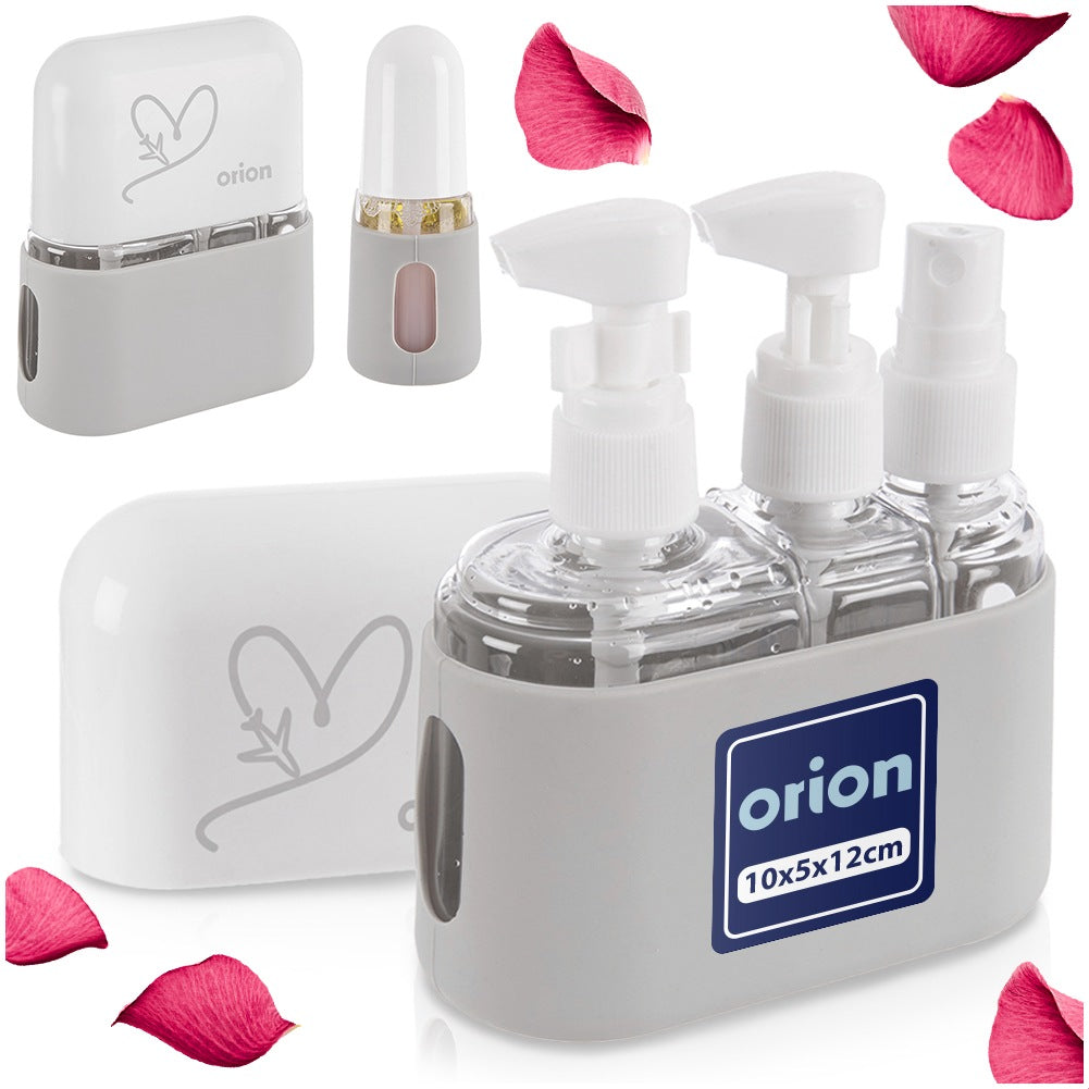 Bottles travel containers for cosmetics in a 4-piece case