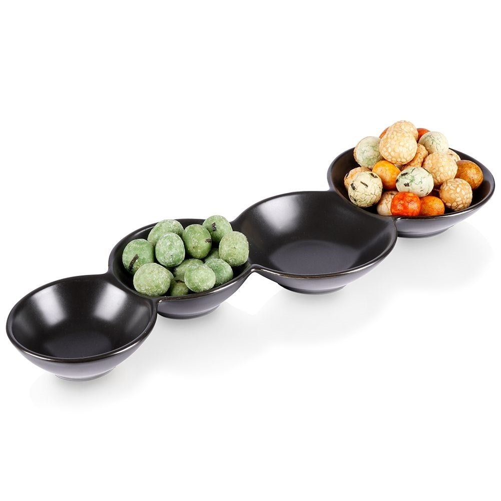 Bowl for snacks in black porcelain, 4-piece for dipping sauces