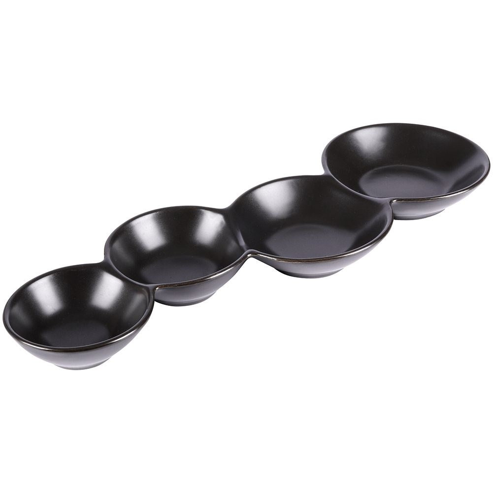 Bowl for snacks in black porcelain, 4-piece for dipping sauces