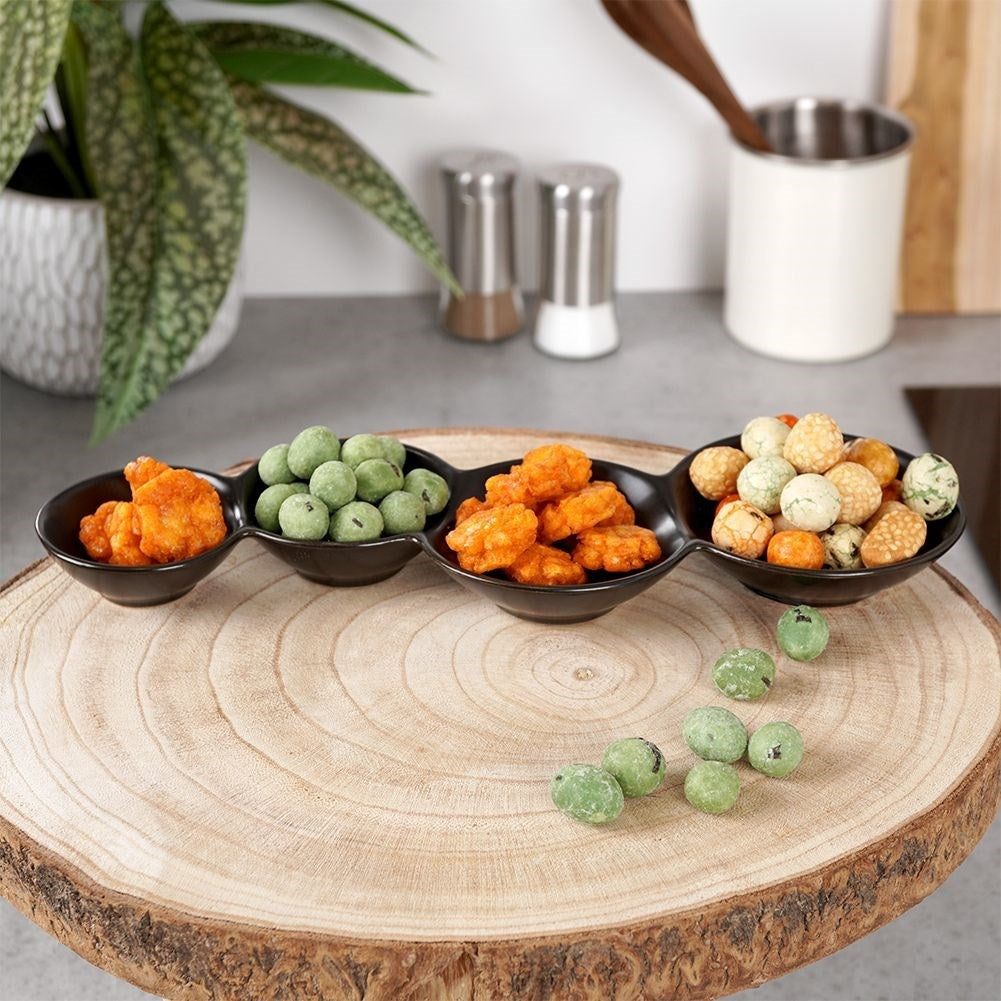 Bowl for snacks in black porcelain, 4-piece for dipping sauces