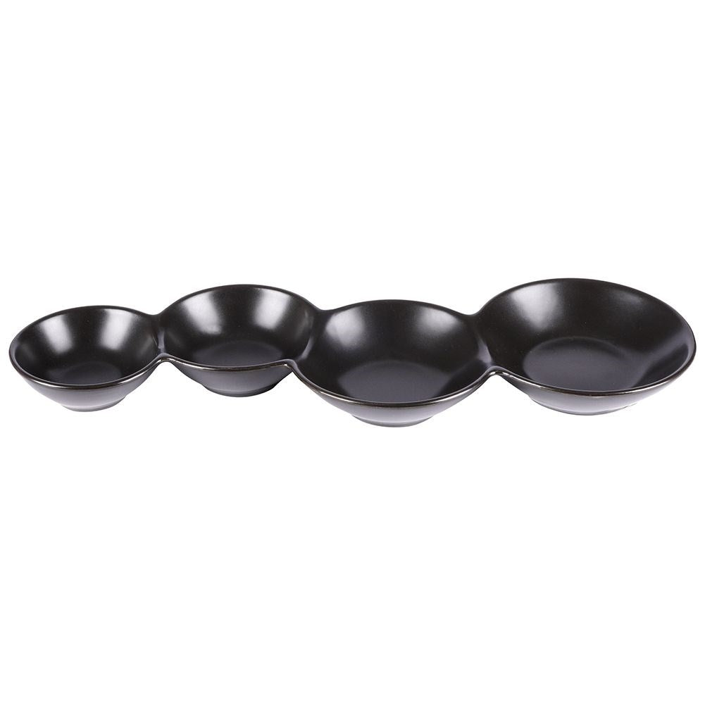 Bowl for snacks in black porcelain, 4-piece for dipping sauces