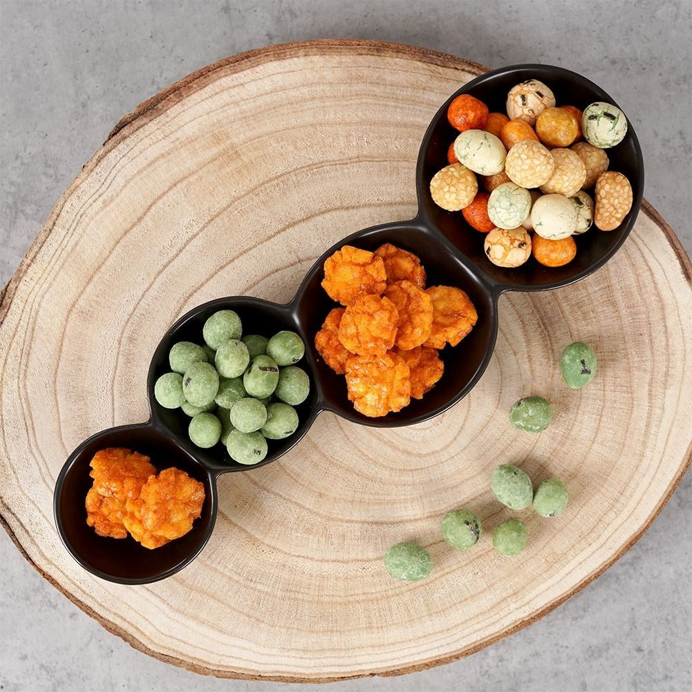 Bowl for snacks in black porcelain, 4-piece for dipping sauces