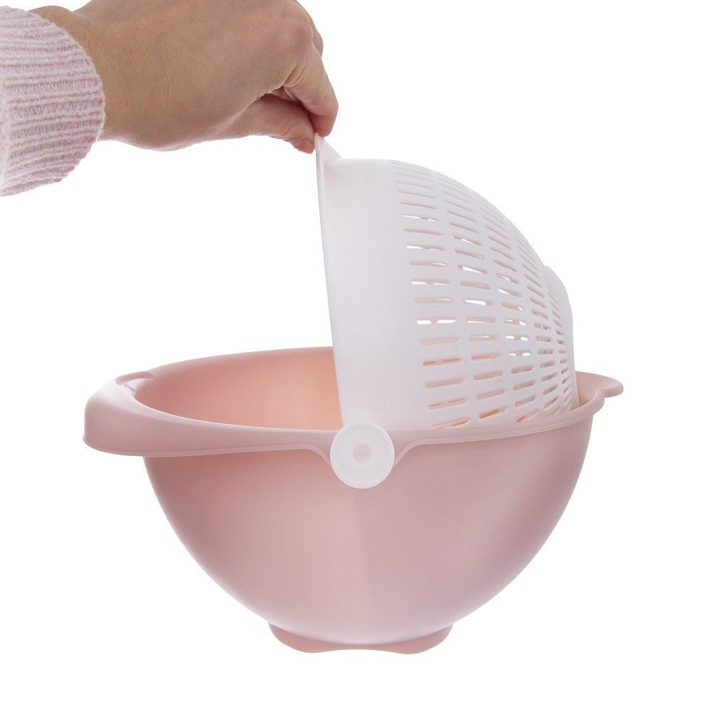 Bowl with Rotating Strainer - Wash & Strain Vegetables, Fruit, Pasta
