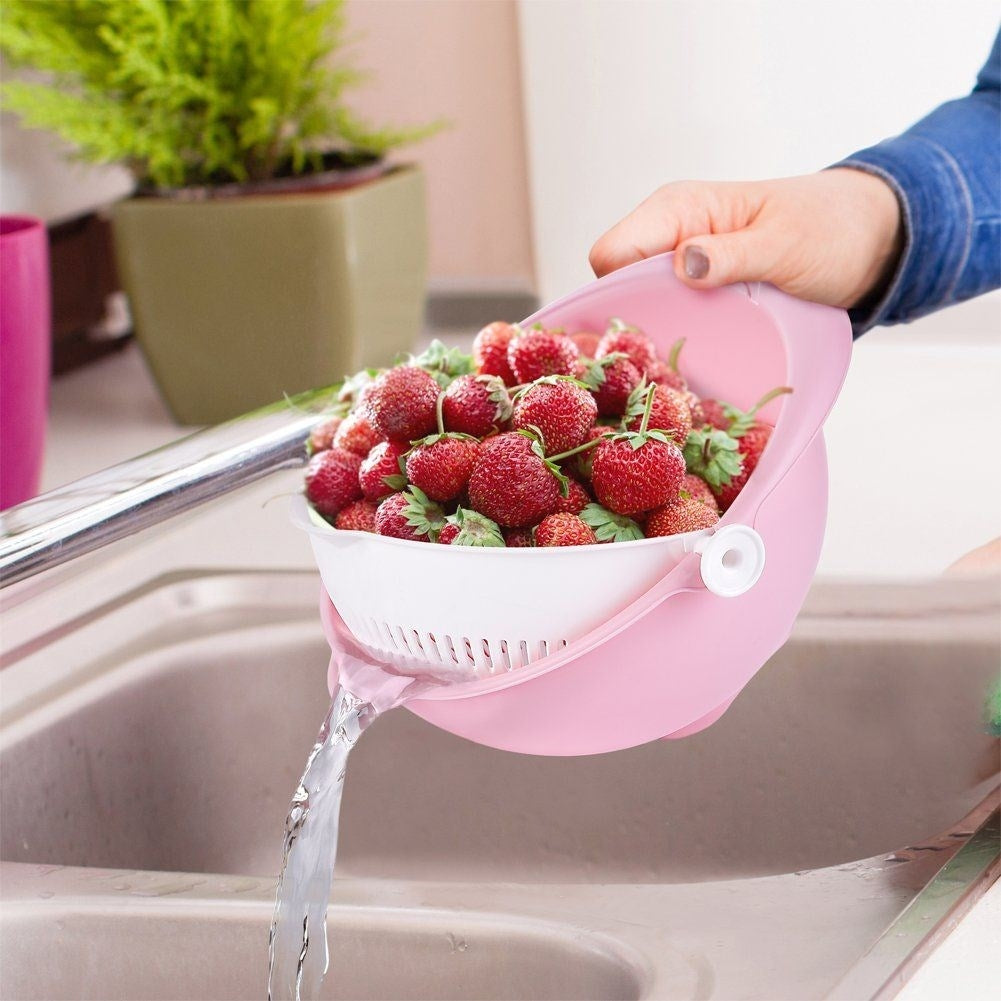 Bowl with Rotating Strainer - Wash & Strain Vegetables, Fruit, Pasta
