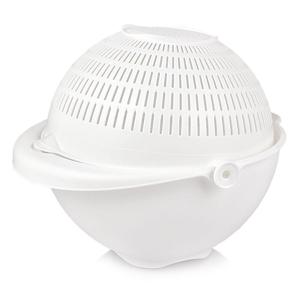 Bowl with rotating strainer for easy draining