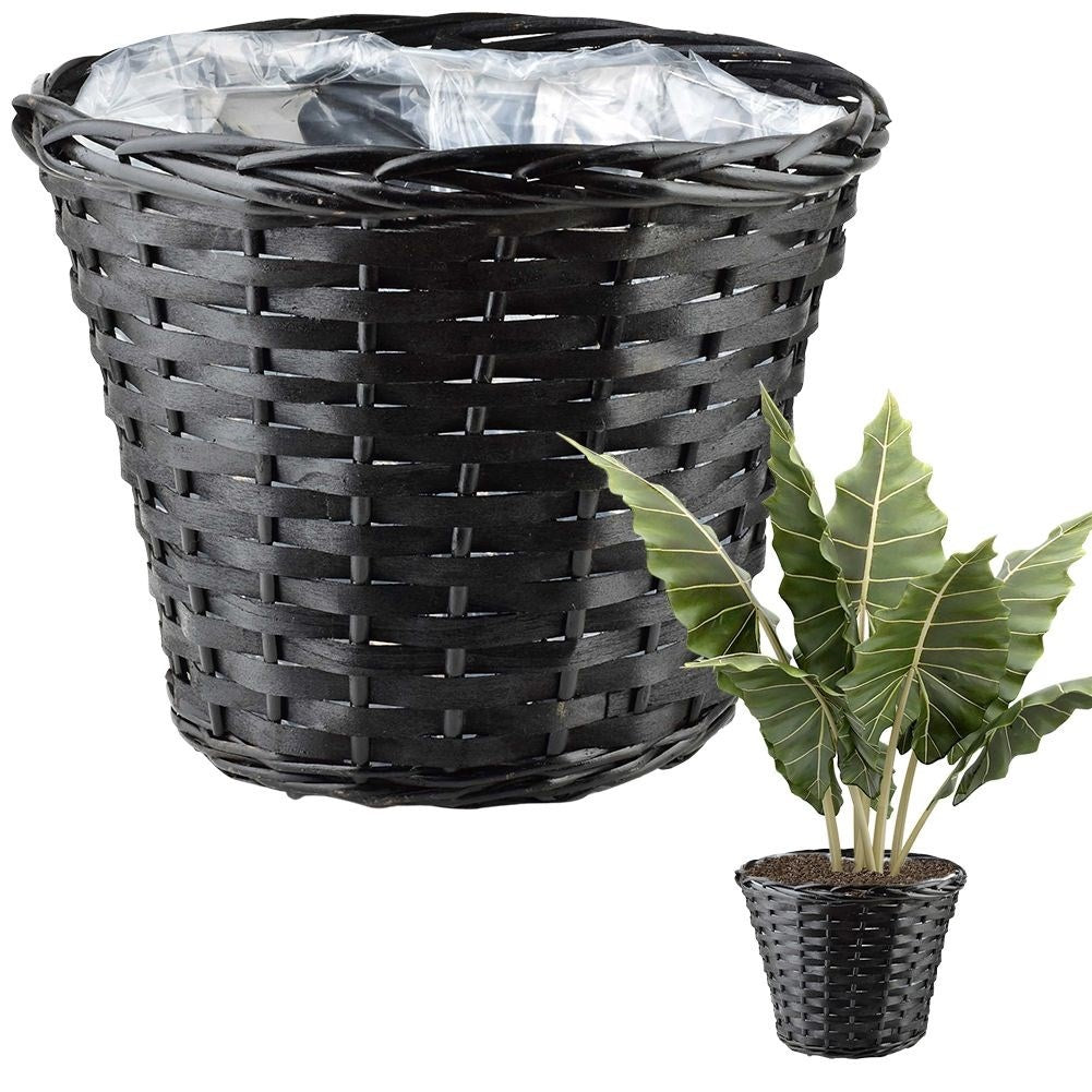 Braided gray willow pot with plastic inside for flowers and plants
