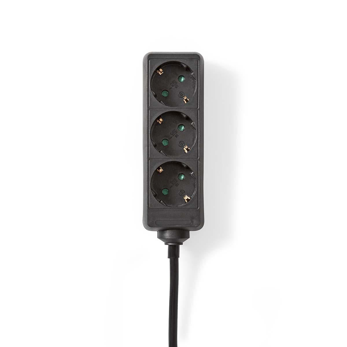Branch contact | Earthed plug / Type F (CEE 7/7) | 3-way | 5.00 m | 3680 W | 16 A| Type of grounding: Side contact | 230 V AC 50/60 Hz | Outlet angle: 45 ° | H05VV-F 3G1.5mm² | Black