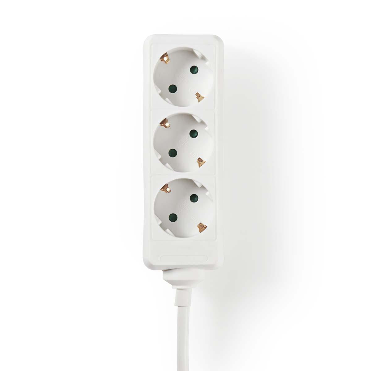 Branch contact | Earthed plug / Type F (CEE 7/7) | 3-way | 5.00 m | 3680 W | 16 A| Type of grounding: Side contact | 230 V AC 50/60 Hz | Outlet angle: 45 ° | H05VV-F 3G1.5mm² | White