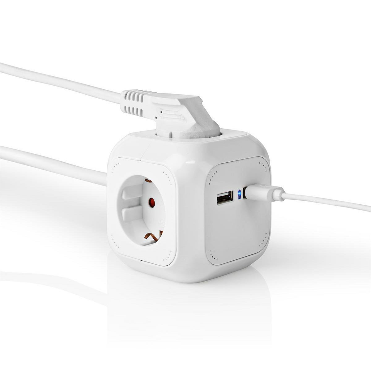Branch contact | Earthed plug / Type F (CEE 7/7) | 4-way | 1.50 m | 3680 W | 16 A| Type of grounding: Side contact | 230 V AC 50/60 Hz | Outlet angle: 90 ° | H05VV-F 3G1.5mm² | White