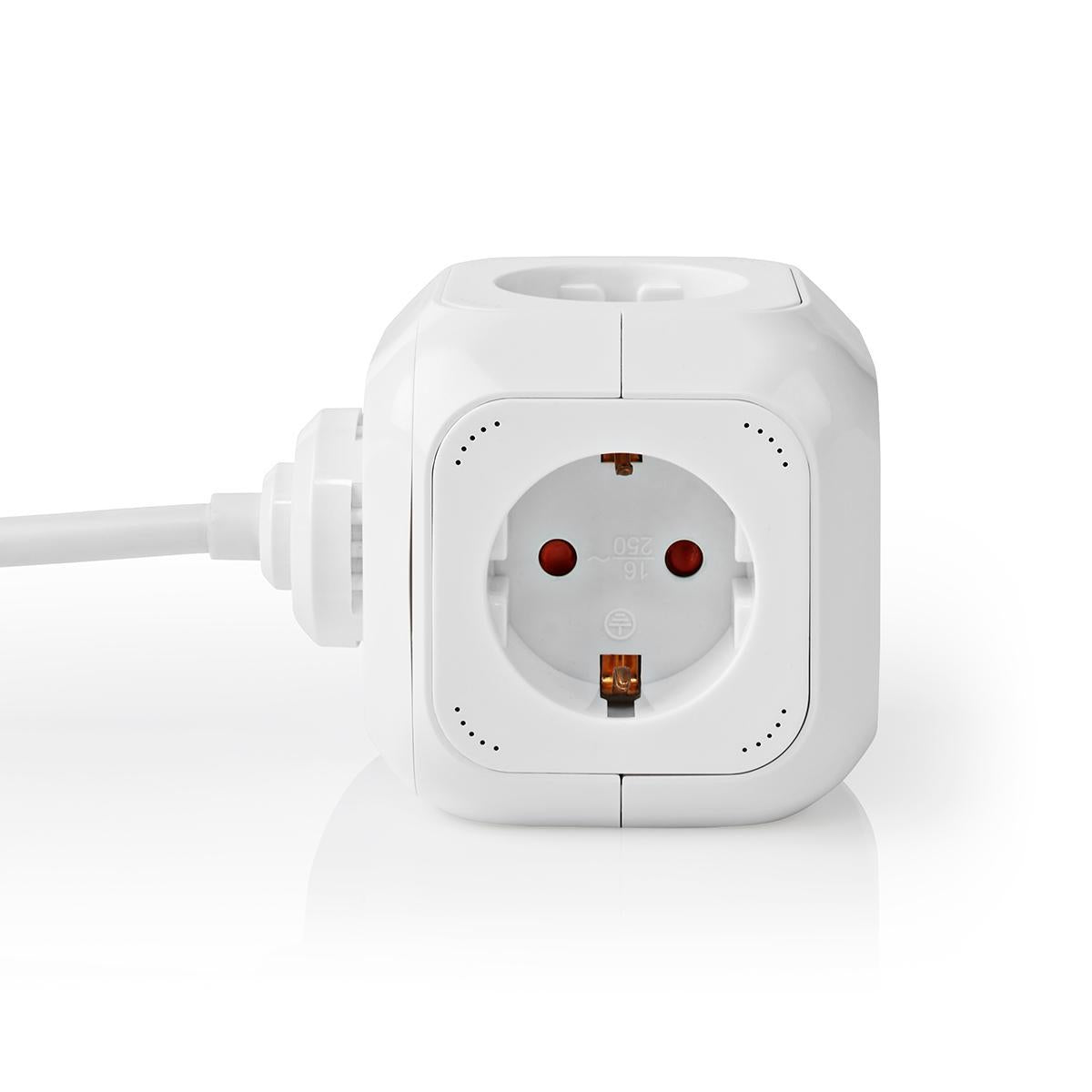 Branch contact | Earthed plug / Type F (CEE 7/7) | 4-way | 1.50 m | 3680 W | 16 A| Type of grounding: Side contact | 230 V AC 50/60 Hz | Outlet angle: 90 ° | H05VV-F 3G1.5mm² | White