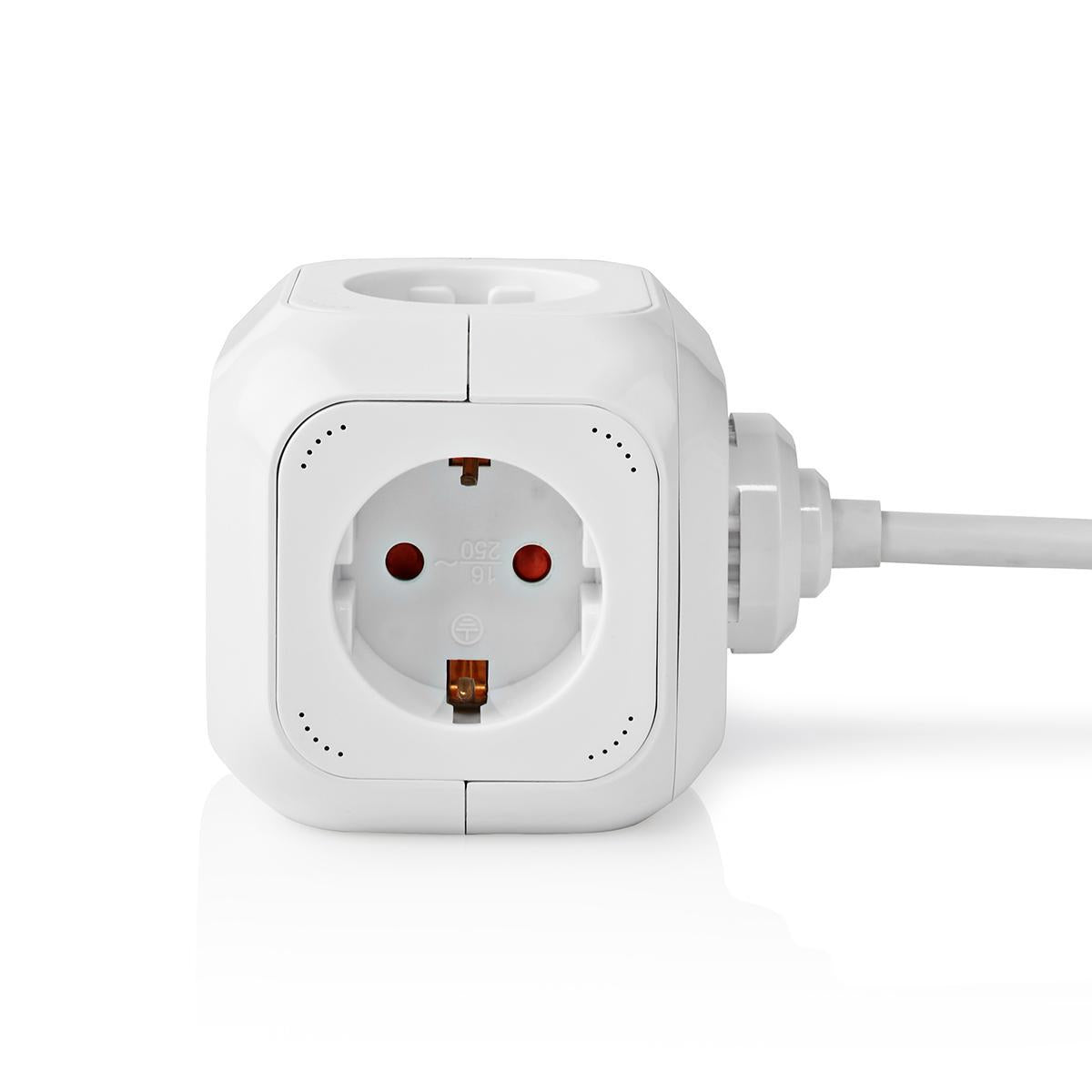 Branch contact | Earthed plug / Type F (CEE 7/7) | 4-way | 1.50 m | 3680 W | 16 A| Type of grounding: Side contact | 230 V AC 50/60 Hz | Outlet angle: 90 ° | H05VV-F 3G1.5mm² | White