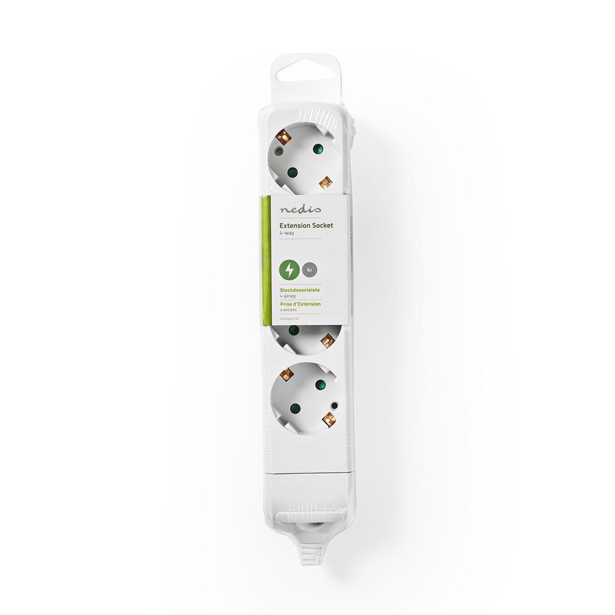 Branch contact | Earthed plug / Type F (CEE 7/7) | 4-way | 3680 W | 16 A| Type of grounding: Side contact | 230 V AC 50/60 Hz | Outlet angle: 45 ° | Without cable | White