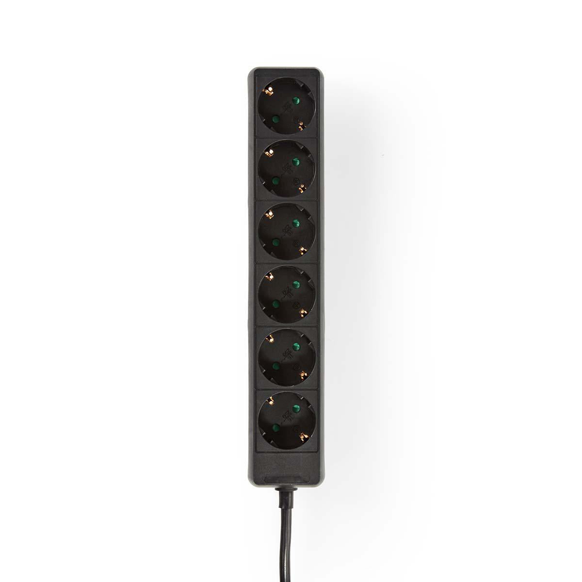 Branch contact | Earthed plug / Type F (CEE 7/7) | 6-way | 3.00 m | 3680 W | 16 A| Type of grounding: Side contact | 230 V AC 50/60 Hz | Outlet angle: 45 ° | H05VV-F 3G1.5mm² | Black