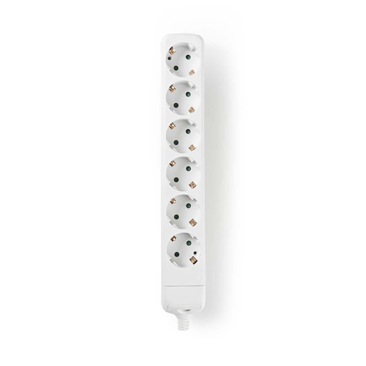 Branch contact | Earthed plug / Type F (CEE 7/7) | 6-way | 3680 W | 16 A| Type of grounding: Side contact | 230 V AC 50/60 Hz | Outlet angle: 45 ° | Without cable | White