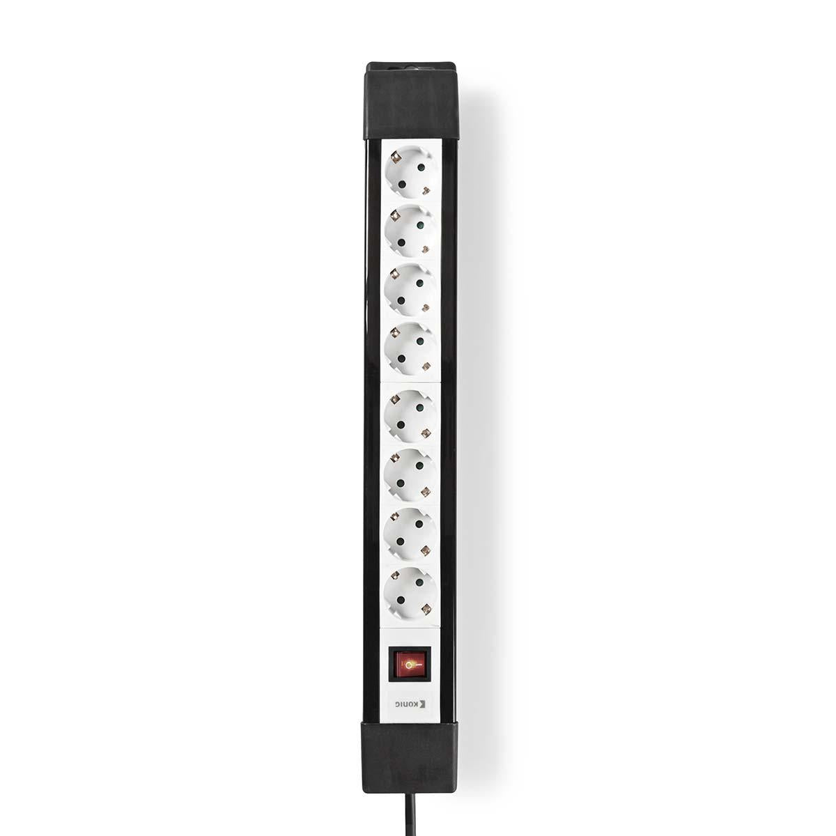 Branch contact | Earthed plug / Type F (CEE 7/7) | 8-way | 3.00 m | 3680 W | 16 A| Type of grounding: Side contact | 230 V AC 50/60 Hz | Outlet angle: 45 ° | H05VV-F 3G1.5mm² | On / off button | Black / White