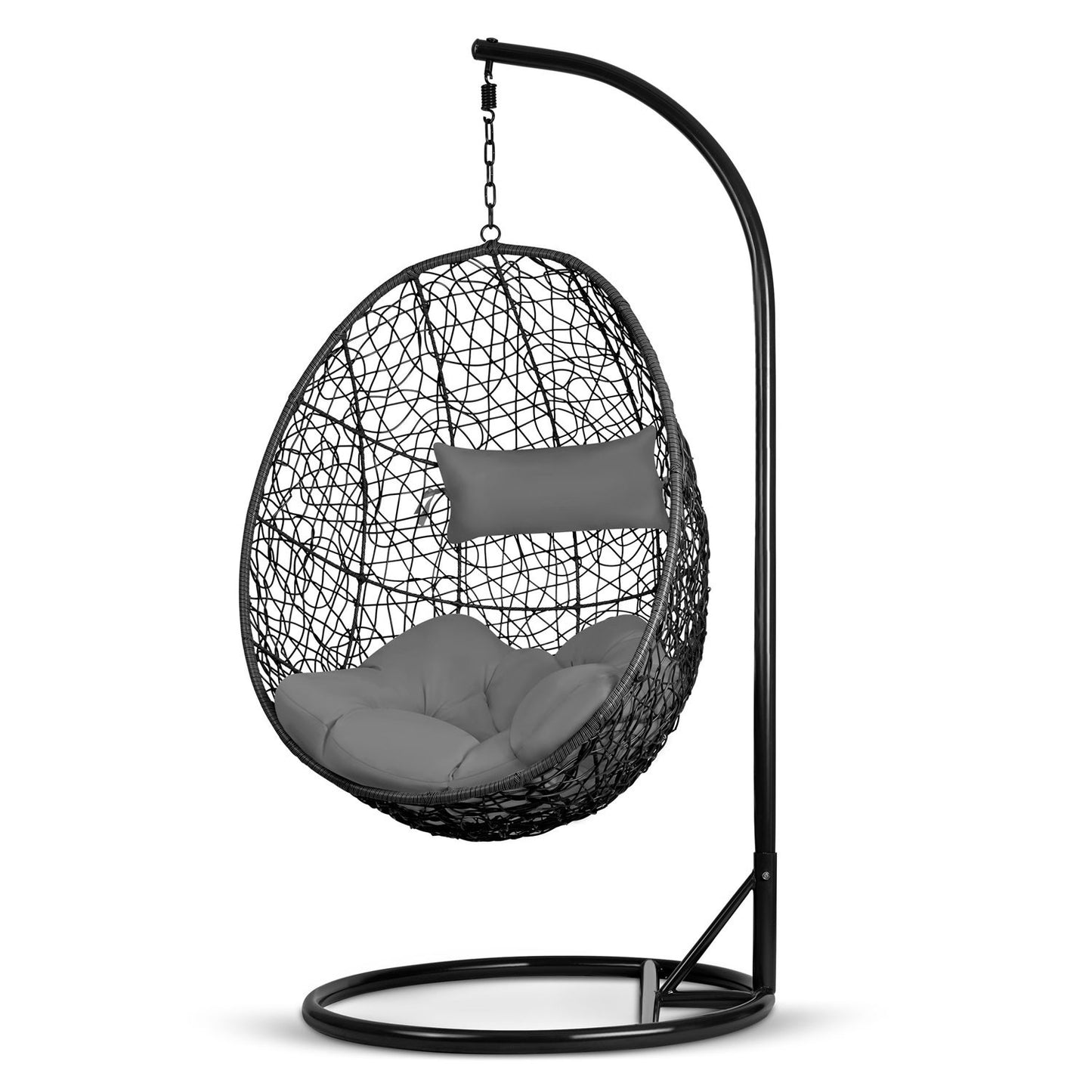 Brava black hanging garden chair + grey cushions Sofotel