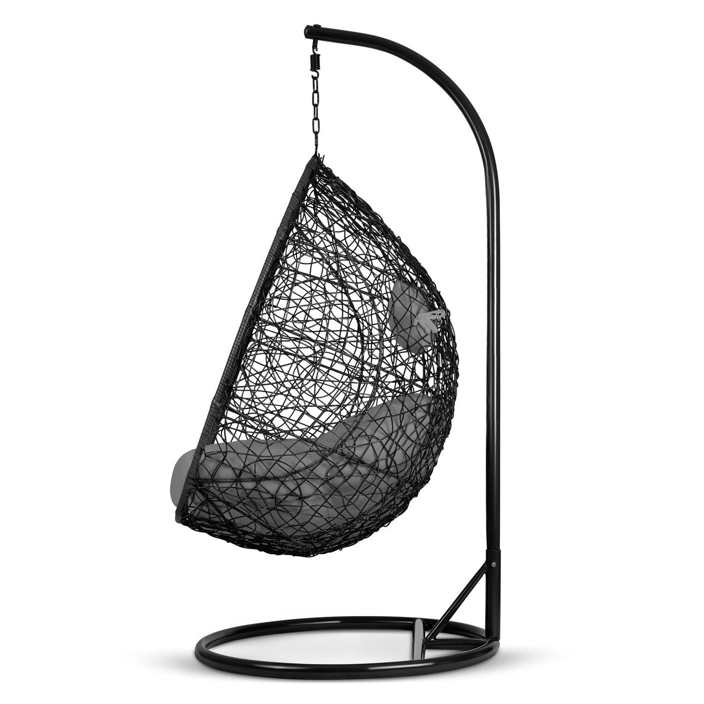 Brava black hanging garden chair + grey cushions Sofotel