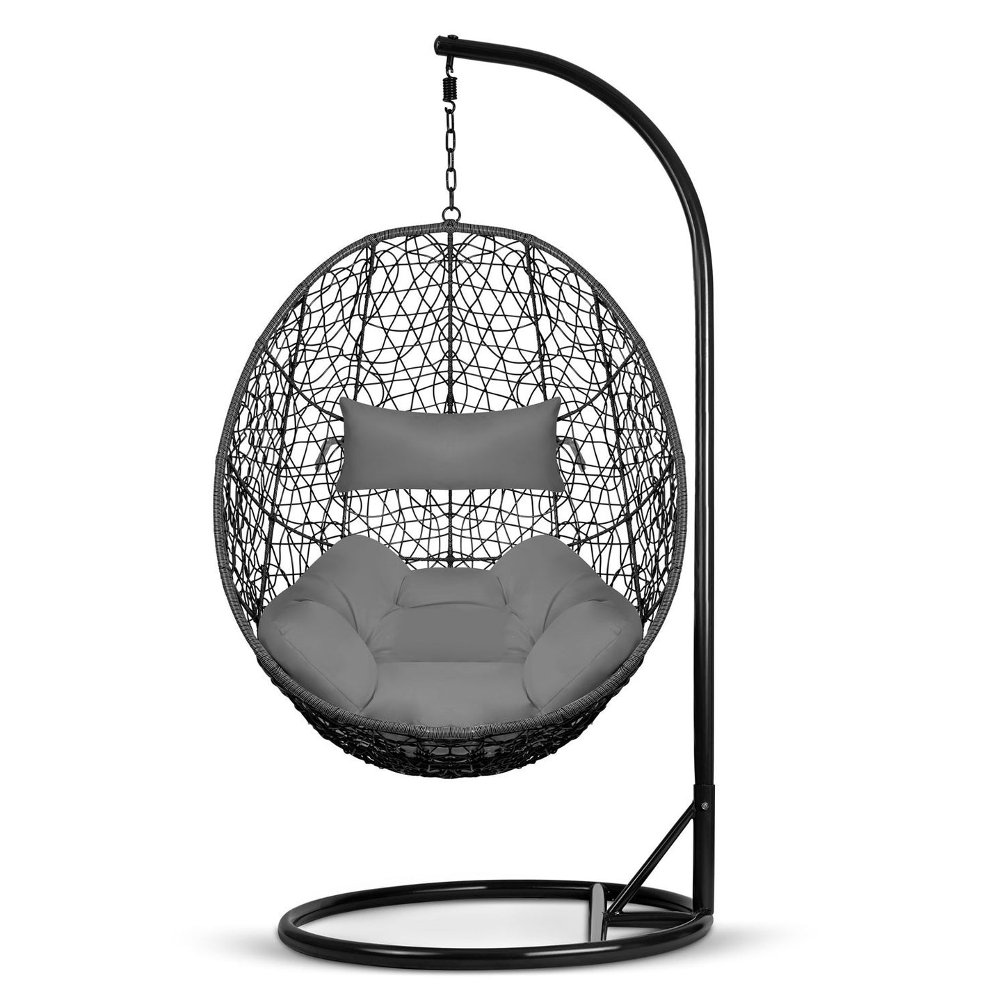 Brava black hanging garden chair + grey cushions Sofotel