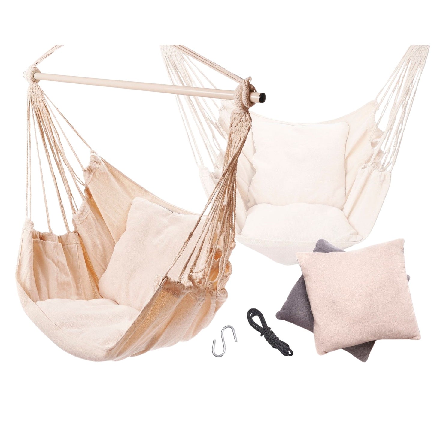Brazilian hammock chair with cushions ecru metal headband