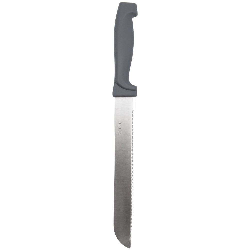 Bread knife with ergonomic handle and steel blade